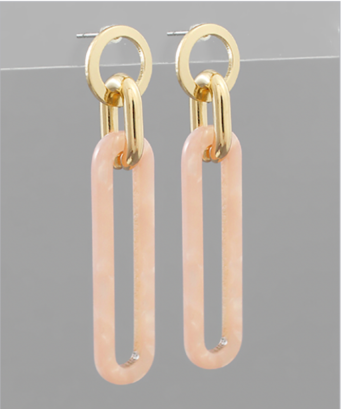 Golden Stella Acrylic Long Oval Earrings PINK