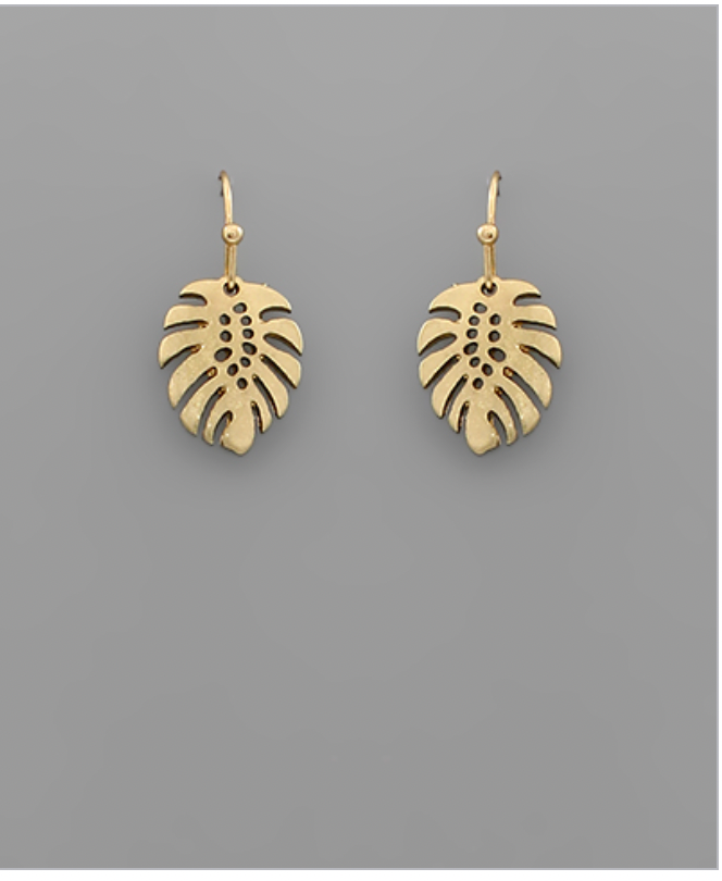 Golden Stella Hammered Tropical Palm Leaf Earrings GOLD