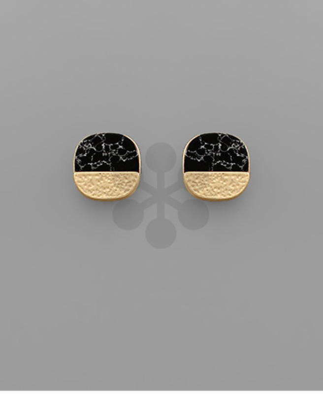 Golden Stella Stone Square Studs BLACK/GOLD