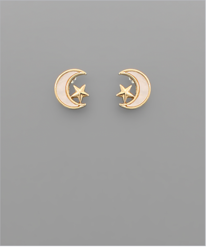 Golden Stella Shell Moon & Star Earrings MOP/GD