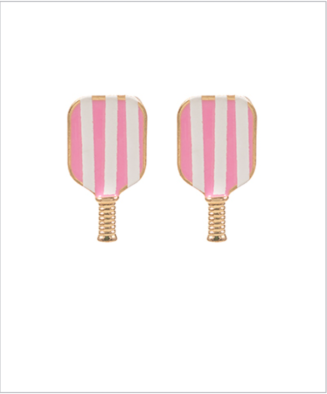 Golden Stella Stripe Pickleball Paddle Earrings PINK/WHITE