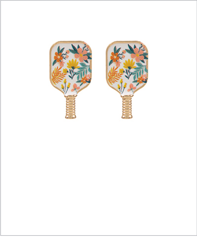 Golden Stella Floral Pickleball Paddle Earrings WHITE FLORAL