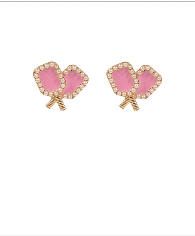 Golden Stella Pickleball Paddle Pearl Earrings PINK