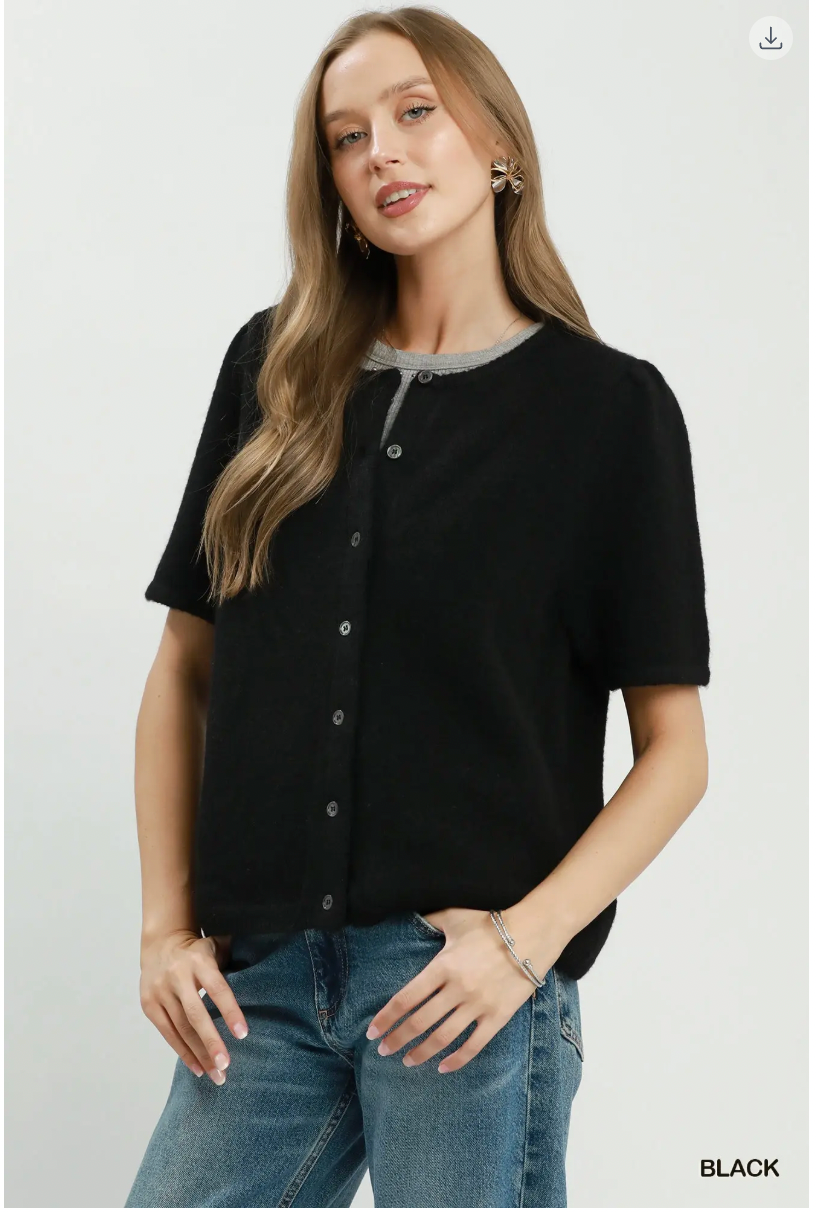 Umgee W SS Knit Cardigan Top BLACK