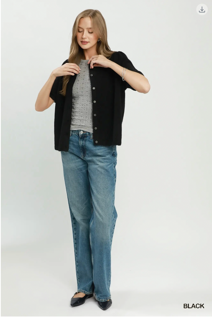 Umgee W SS Knit Cardigan Top BLACK