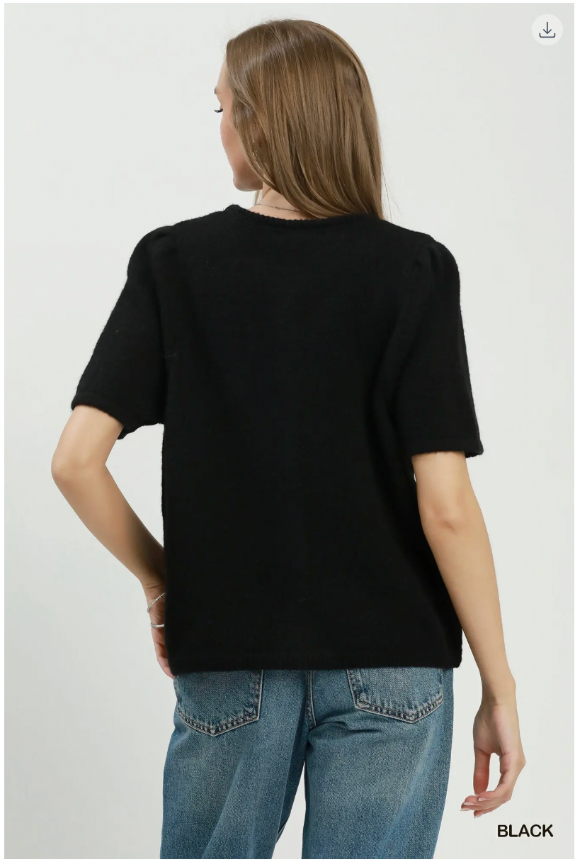 Umgee W SS Knit Cardigan Top BLACK
