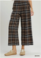 Umgee W Linen Plaid Wide Leg Crop Pants BROWN