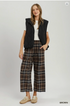 Umgee W Linen Plaid Wide Leg Crop Pants BROWN