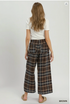 Umgee W Linen Plaid Wide Leg Crop Pants BROWN