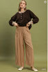 Umgee W Linen Pinstripe Wide Leg Pants LATTE