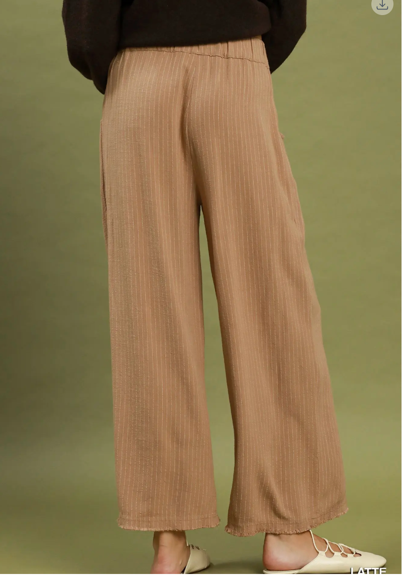 Umgee W Linen Pinstripe Wide Leg Pants LATTE
