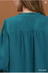 Umgee W LS Ruffle Trim V-Neck Blouse TEAL BLUE