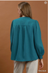 Umgee W LS Ruffle Trim V-Neck Blouse TEAL BLUE
