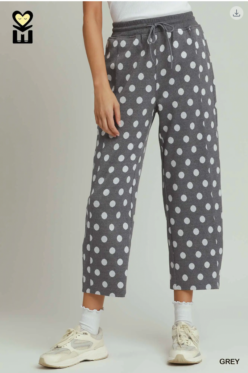 Umgee W Polka Dot Print Barrel Pants GREY