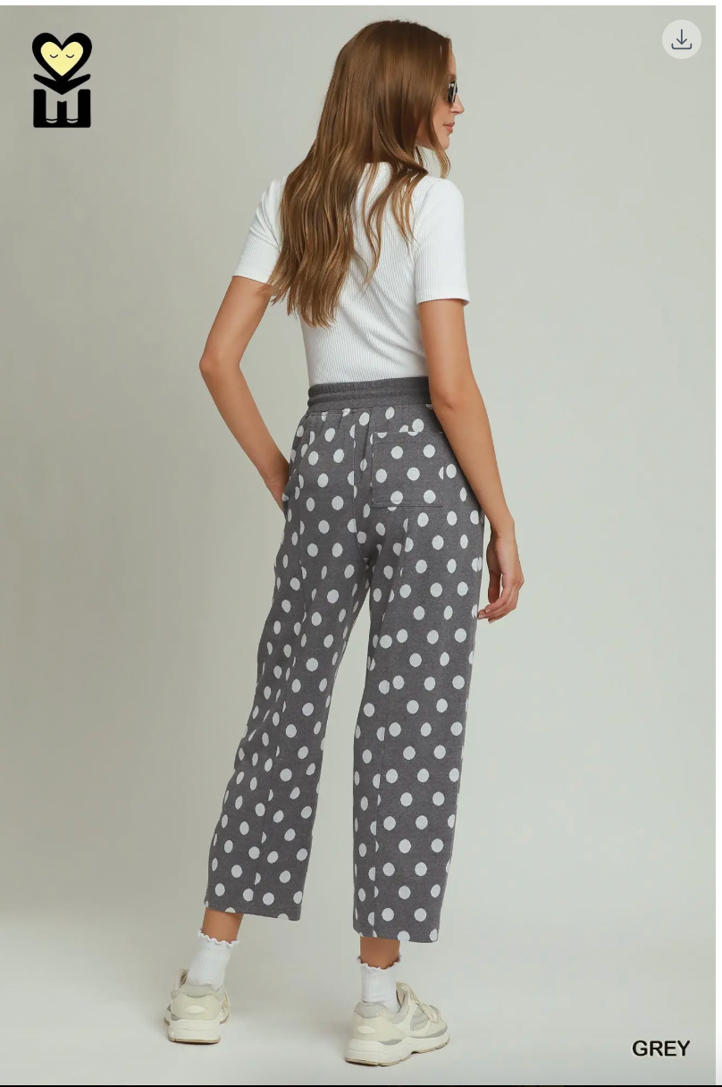 Umgee W Polka Dot Print Barrel Pants GREY
