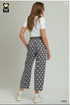 Umgee W Polka Dot Print Barrel Pants GREY