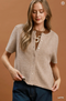 Umgee W SS Knit Cardigan Top LATTE