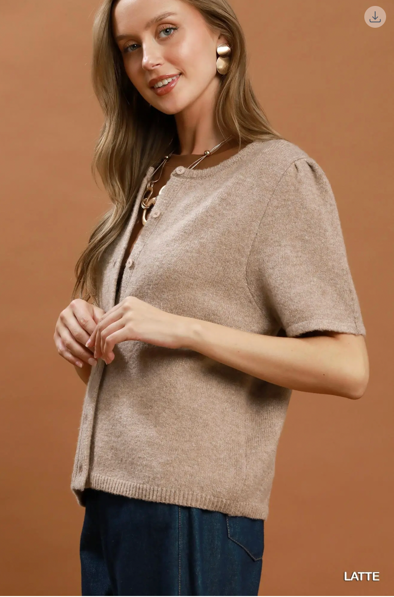 Umgee W SS Knit Cardigan Top LATTE