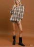 Umgee W Plaid Split Neck Blouse ECRU