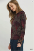 Umgee W LS Velvet Burn Out Top NAVY