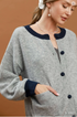 Umgee W Contrast Trim Cardigan HEATHER GREY