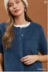 Umgee W SS Knit Cardigan Top DENIM BLUE