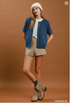 Umgee W SS Knit Cardigan Top DENIM BLUE