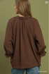 Umgee W Collared Split V-Neck Top CHOCOLATE
