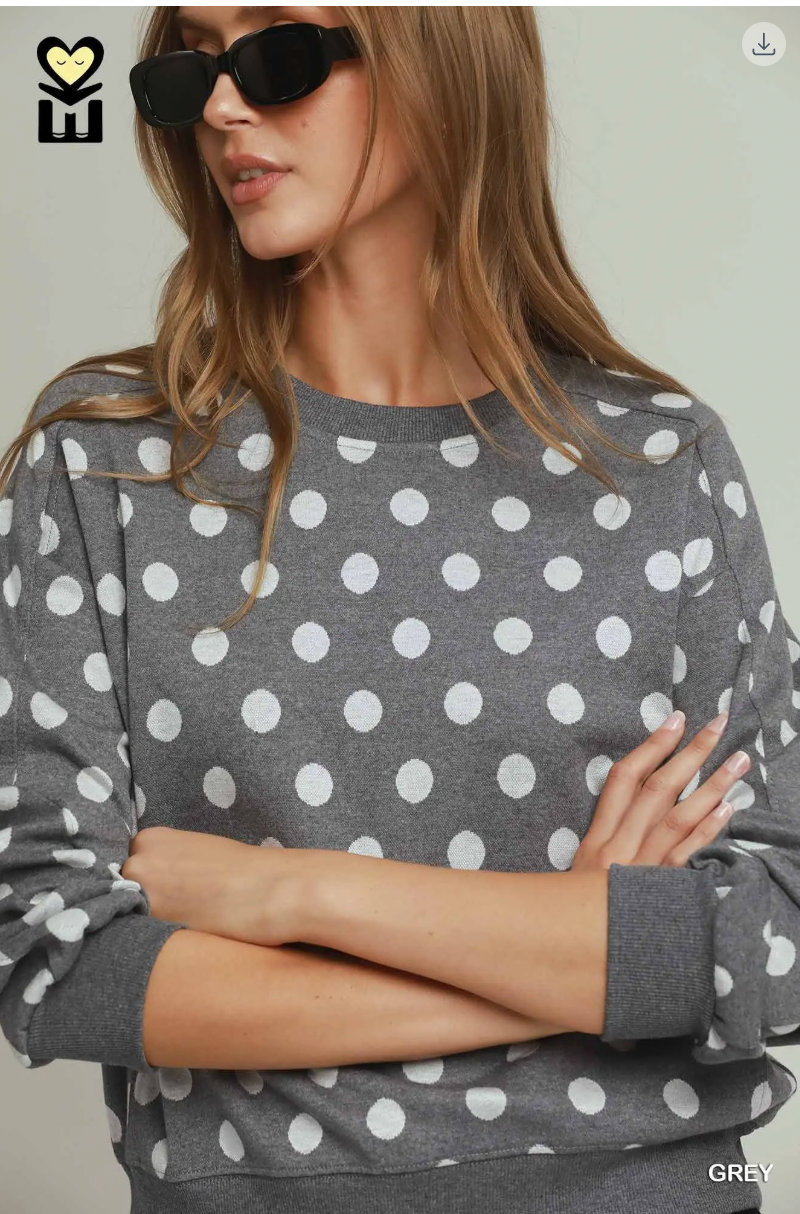 Umgee W Polka Dot Printed Pullover GREY