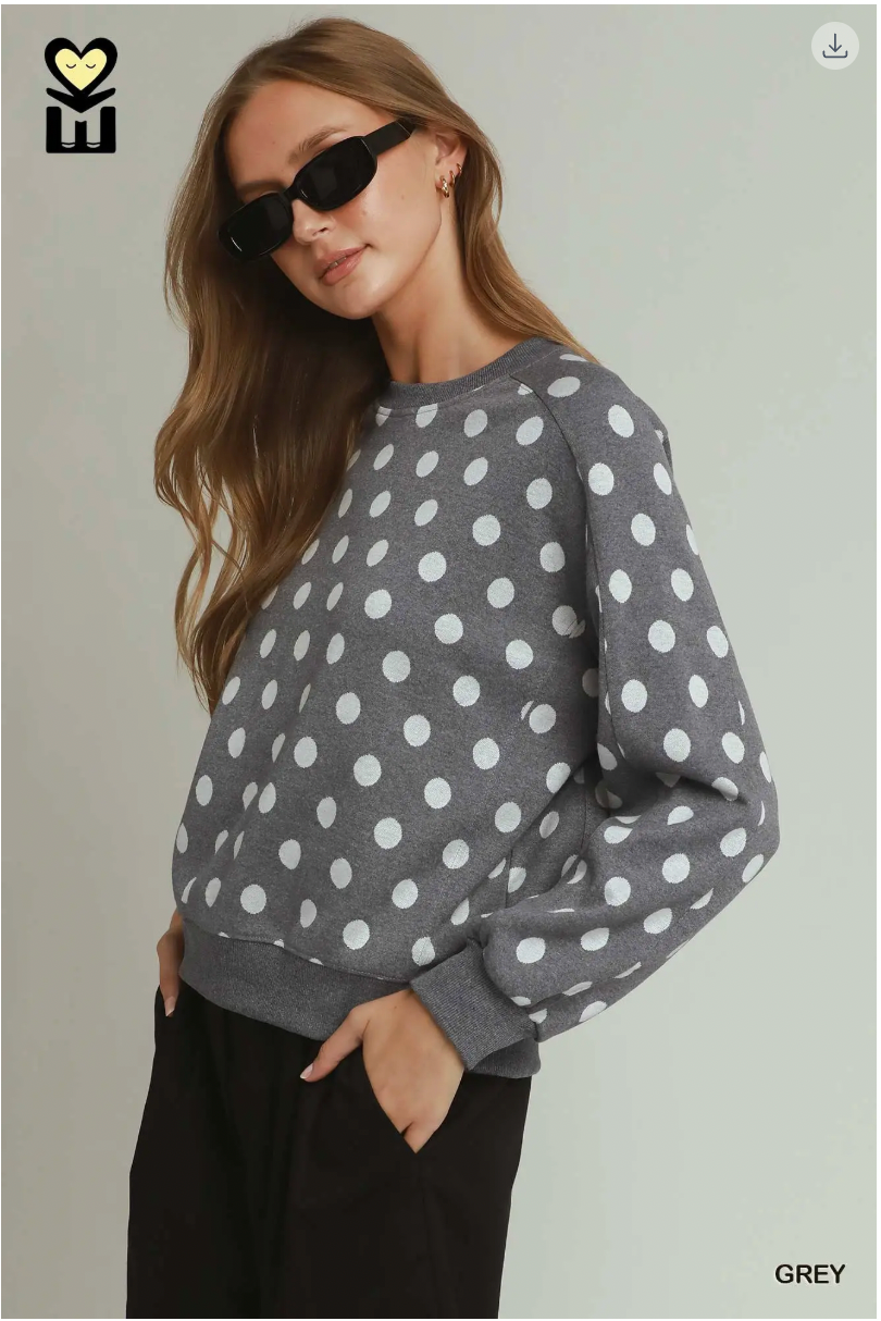Umgee W Polka Dot Printed Pullover GREY
