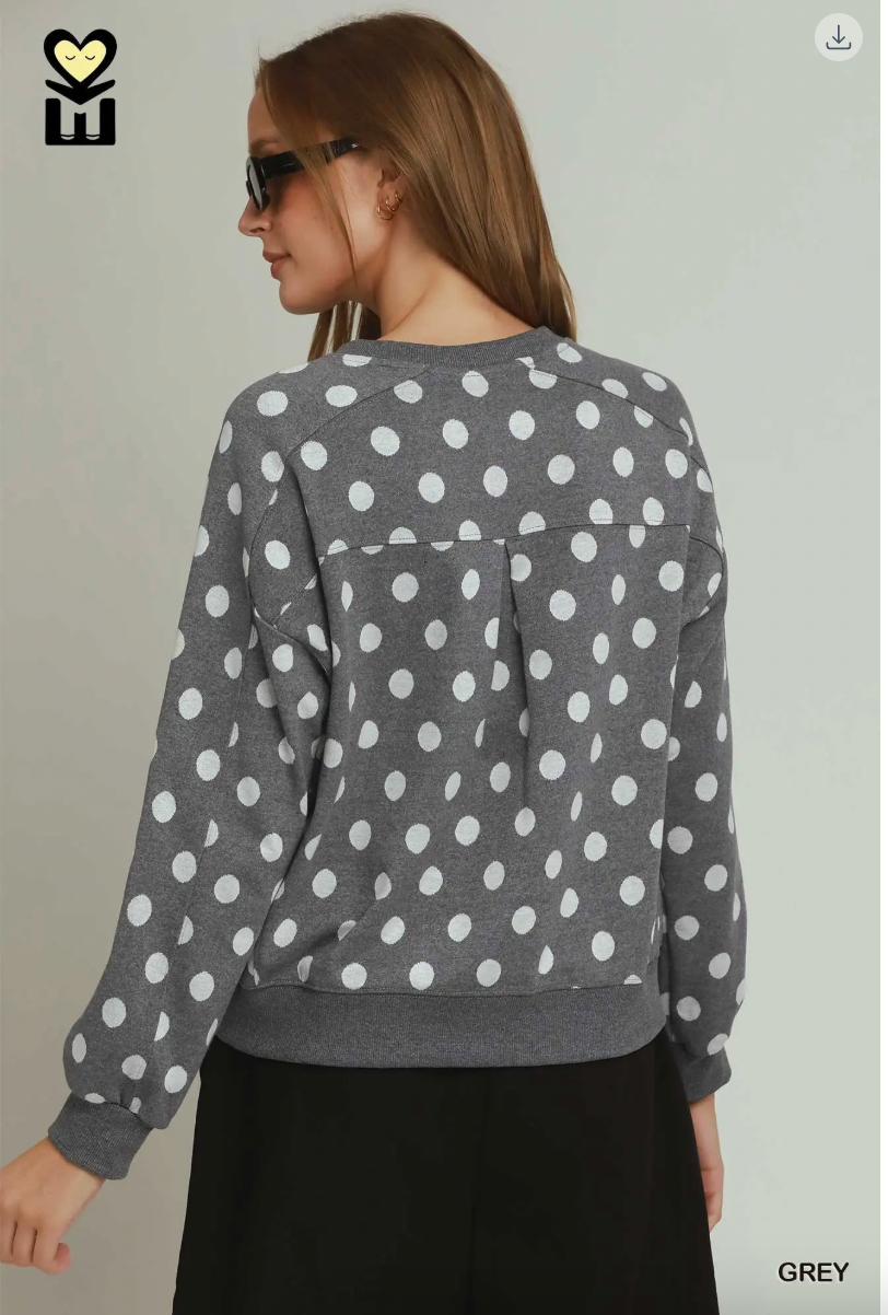 Umgee W Polka Dot Printed Pullover GREY
