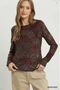 Umgee W LS Velvet Burn Out Top BURGUNDY
