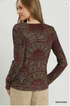 Umgee W LS Velvet Burn Out Top BURGUNDY