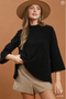 Umgee W Flare Sleeve Mock Neck Sweater BLACK