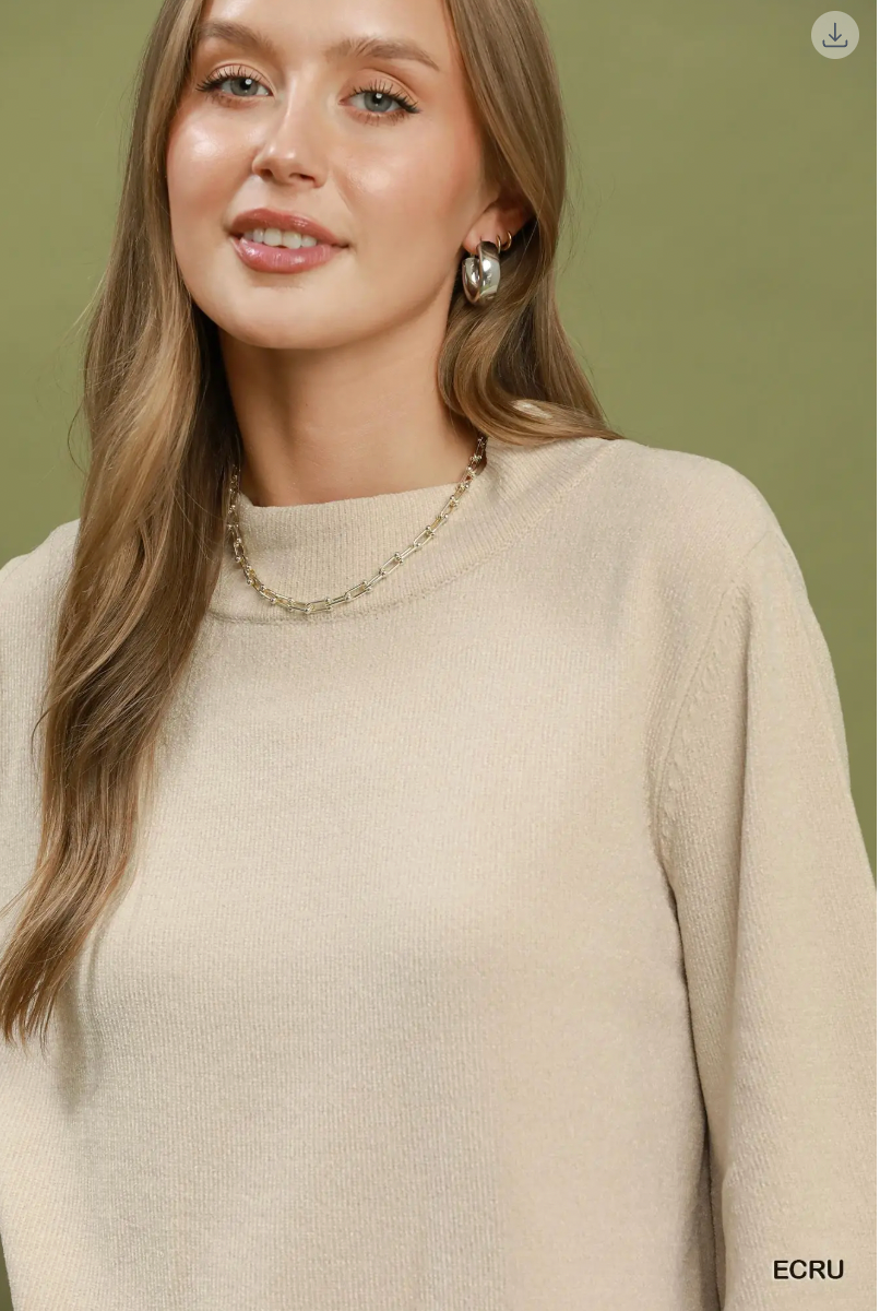 Umgee W Flare Sleeve Mock Neck Sweater ECRU