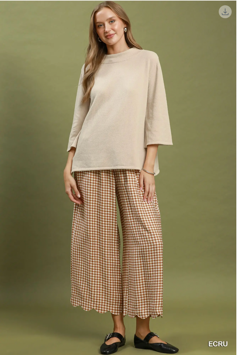 Umgee W Flare Sleeve Mock Neck Sweater ECRU