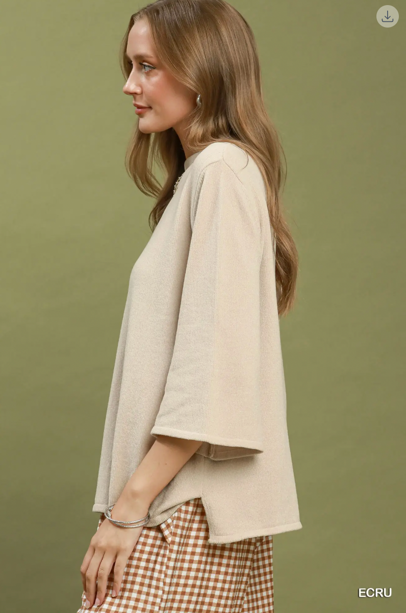Umgee W Flare Sleeve Mock Neck Sweater ECRU