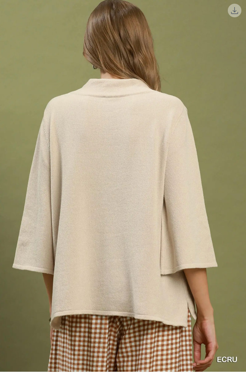 Umgee W Flare Sleeve Mock Neck Sweater ECRU