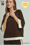 Umgee W Luxe Knit Colorblock Crew COCO BROWN