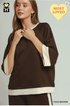 Umgee W Luxe Knit Colorblock Crew COCO BROWN