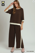 Umgee W Luxe Knit Colorblock Crew COCO BROWN