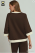 Umgee W Luxe Knit Colorblock Crew COCO BROWN