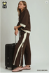 Umgee W Luxe Knit Colorblock Pants COCO BROWN