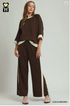 Umgee W Luxe Knit Colorblock Pants COCO BROWN