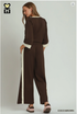 Umgee W Luxe Knit Colorblock Pants COCO BROWN