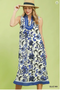 Umgee W Sleeveless Midi Dress Abstract Print BLUE