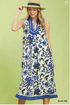 Umgee W Sleeveless Midi Dress Abstract Print BLUE
