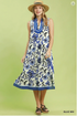 Umgee W Sleeveless Midi Dress Abstract Print BLUE