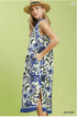 Umgee W Sleeveless Midi Dress Abstract Print BLUE