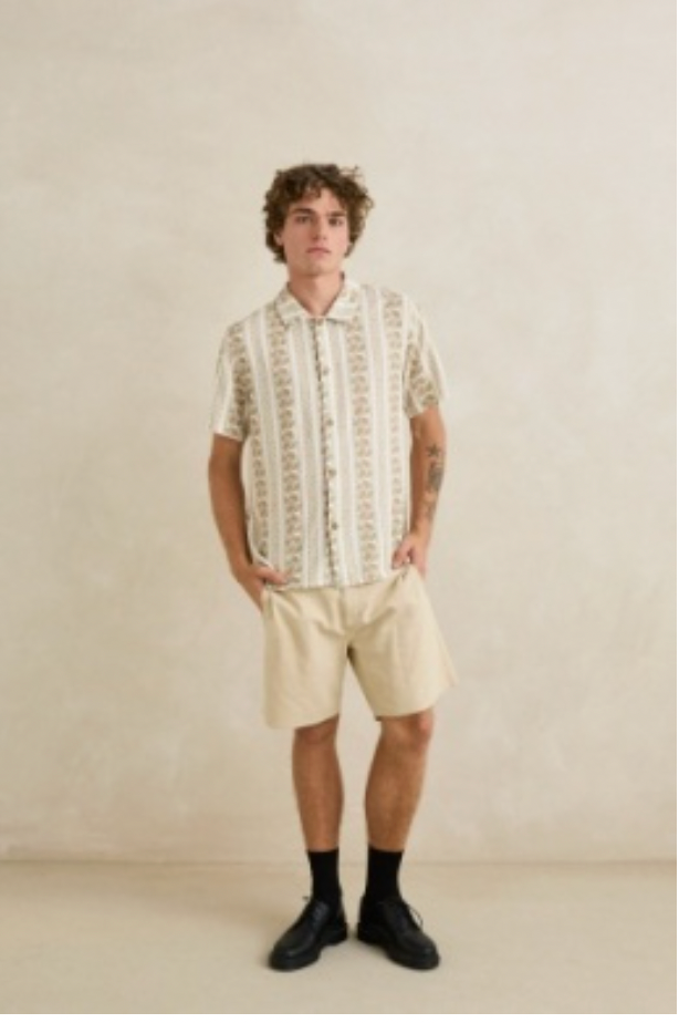 Rhythm M SS Paisley Stripe Shirt NATURAL